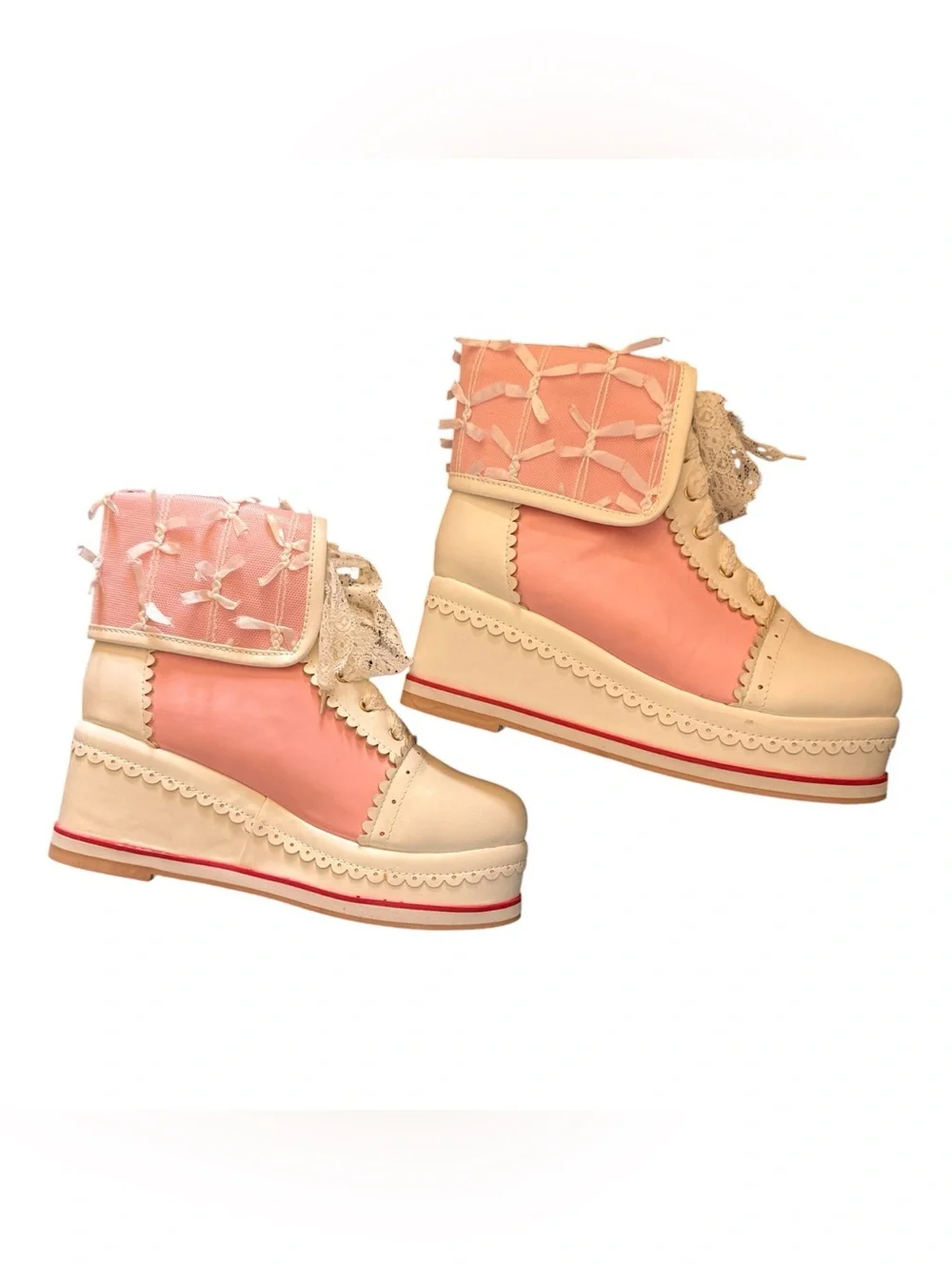HILIB Womens Cute Lolita Boots Cosplay Brogue Wedge Boots size 39/US 8